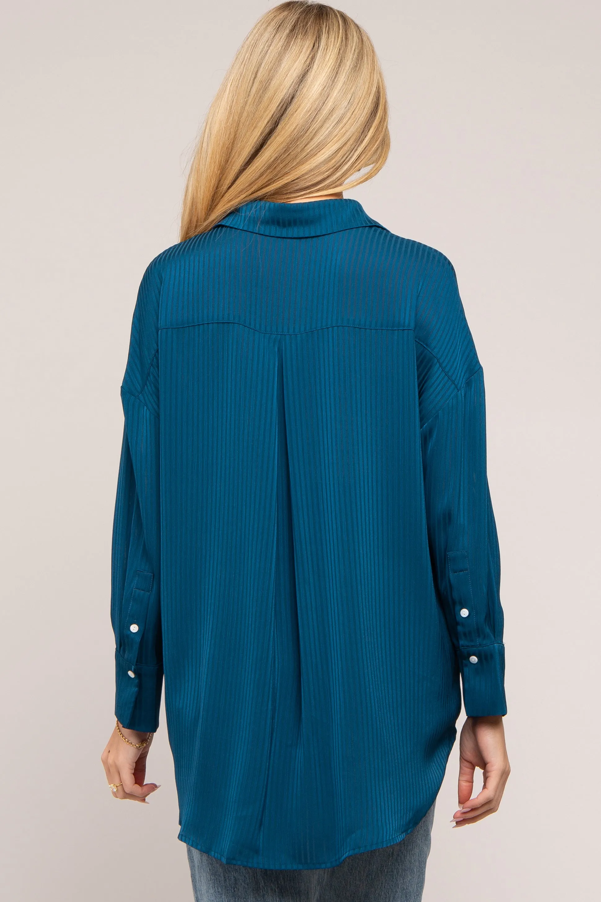 Dark Teal Striped Button Up Maternity Top sold by Pinkblush product image thumbnail 3