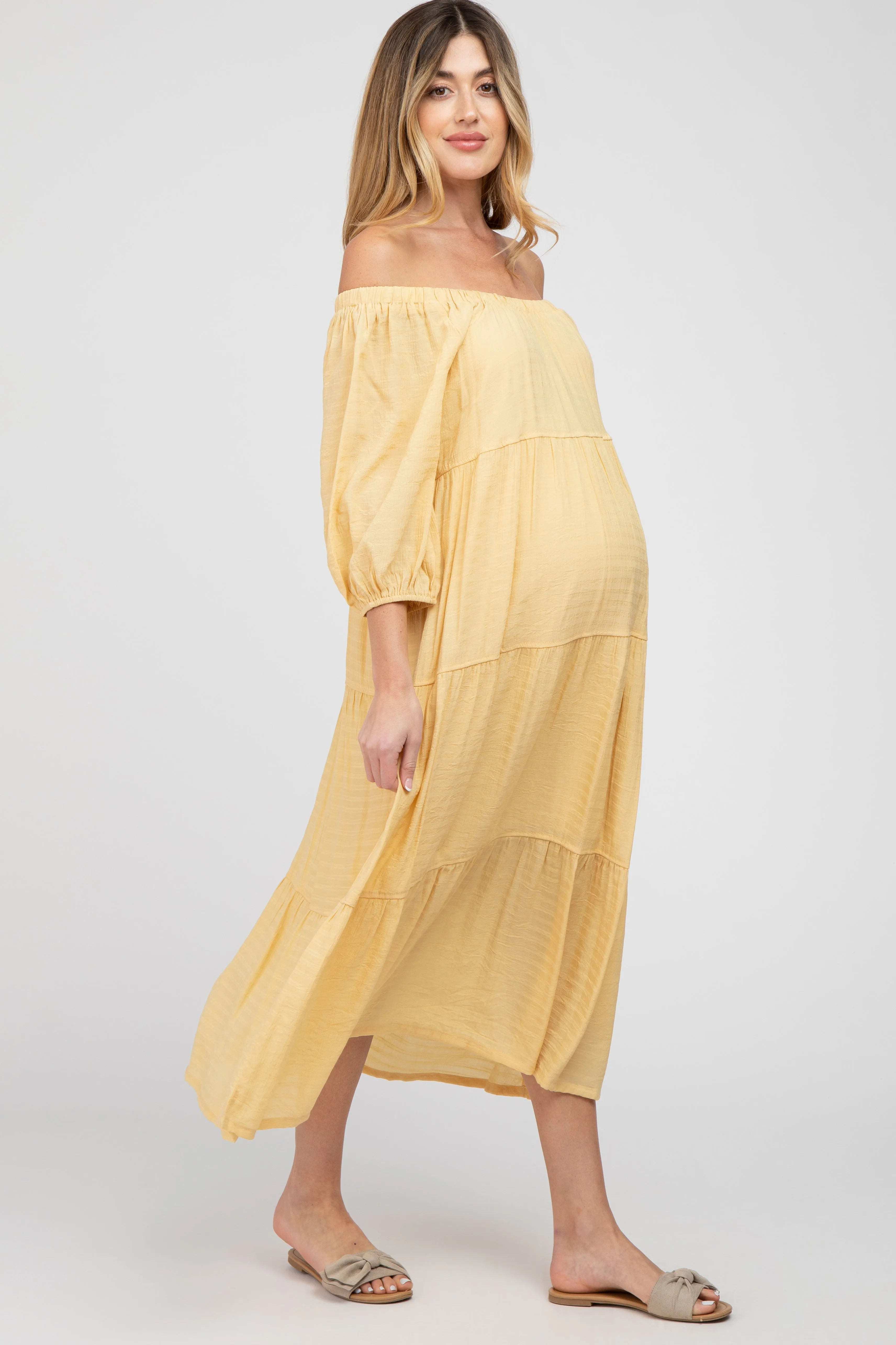 Yellow Tiered Maternity Midi Dress sold by Pinkblush product image thumbnail 2