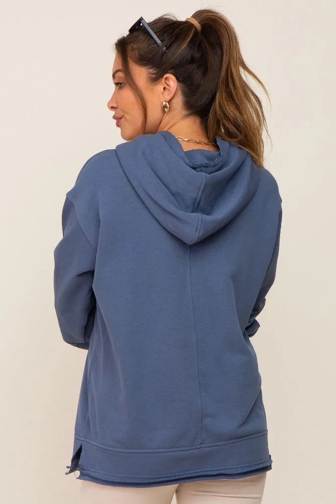 Blue Raw Edge Trim Maternity Drawstring Hoodie sold by Pinkblush product image thumbnail 3