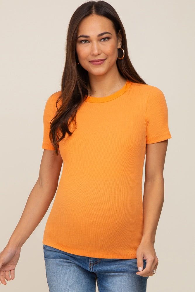 Orange Ribbed Short Sleeve Maternity Top sold by Pinkblush