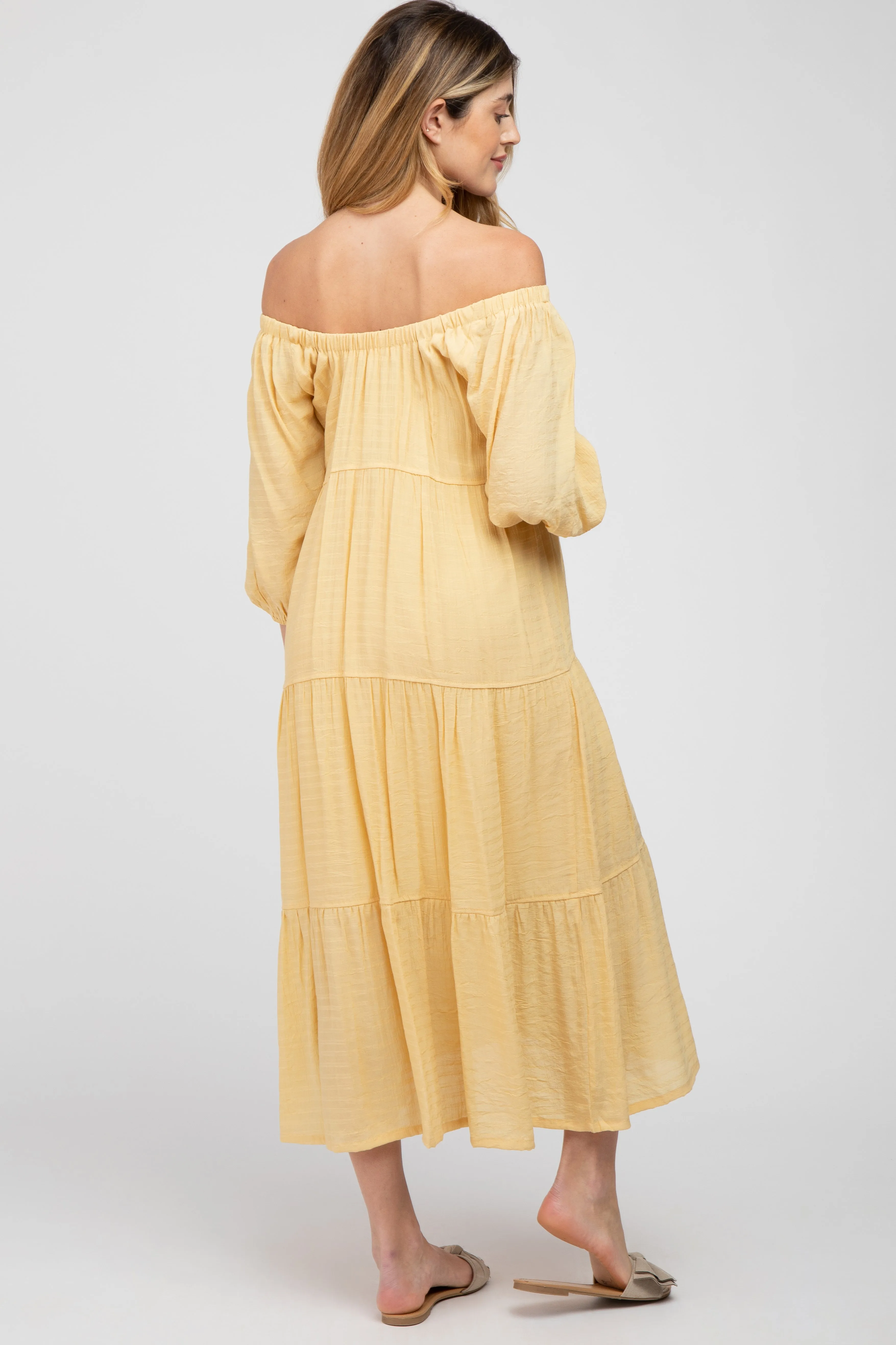 Yellow Tiered Maternity Midi Dress sold by Pinkblush product image thumbnail 3