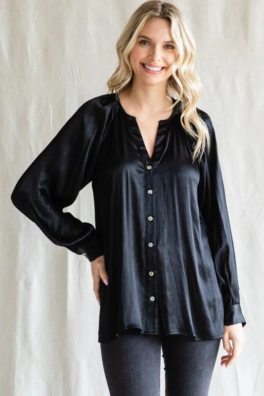 Black Button-Down Long Sleeve Blouse sold by Pinkblush
