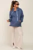Blue Raw Edge Trim Maternity Drawstring Hoodie sold by Pinkblush