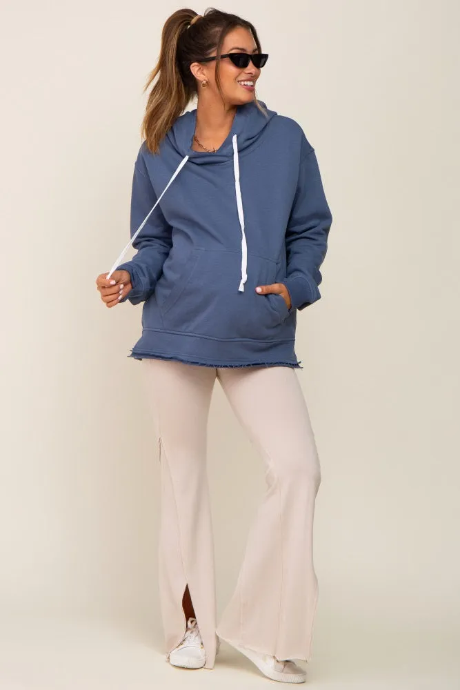 Blue Raw Edge Trim Maternity Drawstring Hoodie sold by Pinkblush product image thumbnail 4