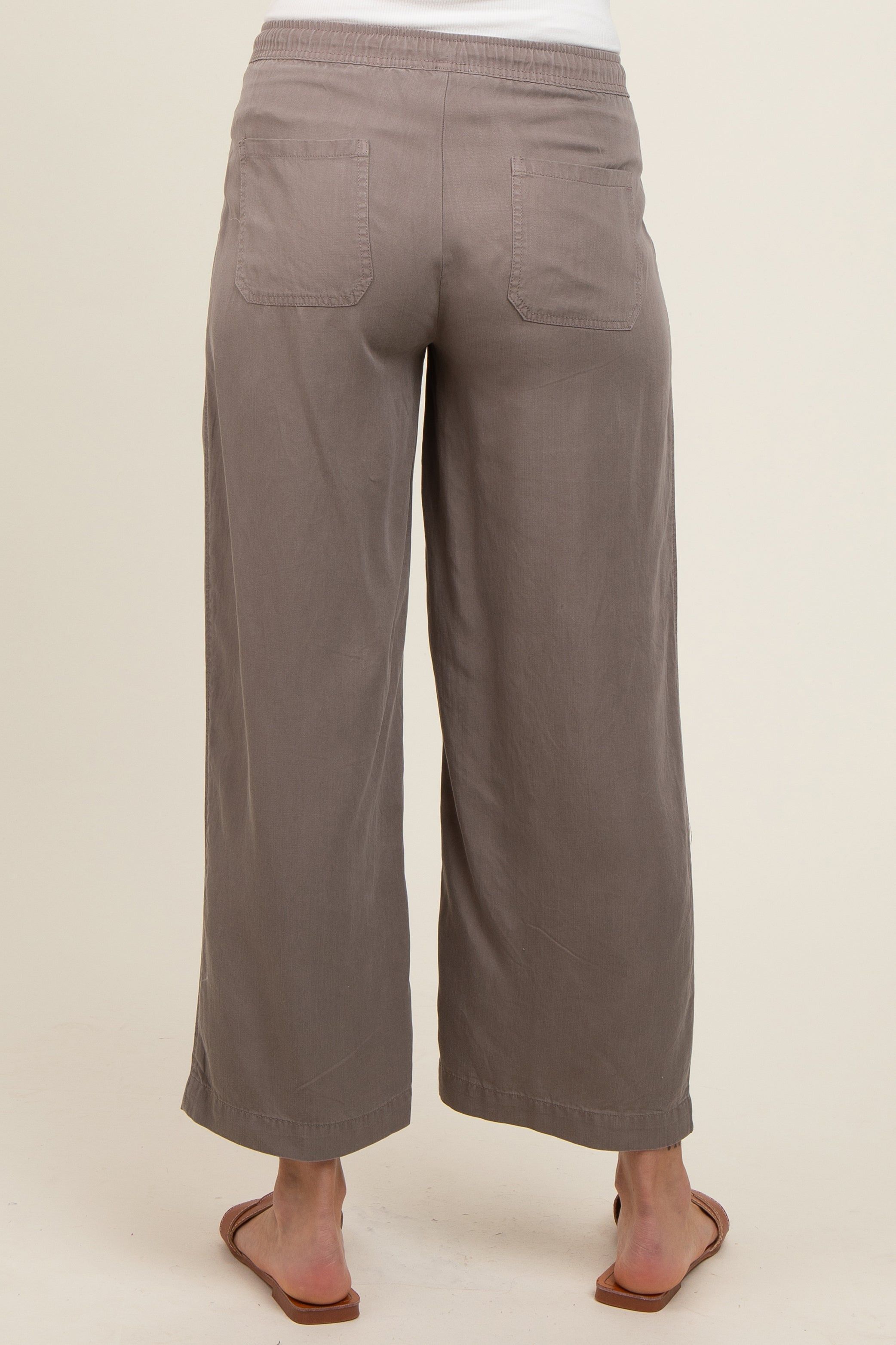 Taupe Front Tie Cropped Maternity Pants sold by Pinkblush product image thumbnail 5