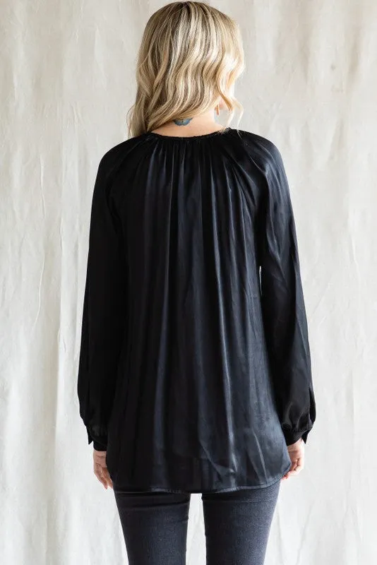 Black Button-Down Long Sleeve Blouse sold by Pinkblush product image thumbnail 2
