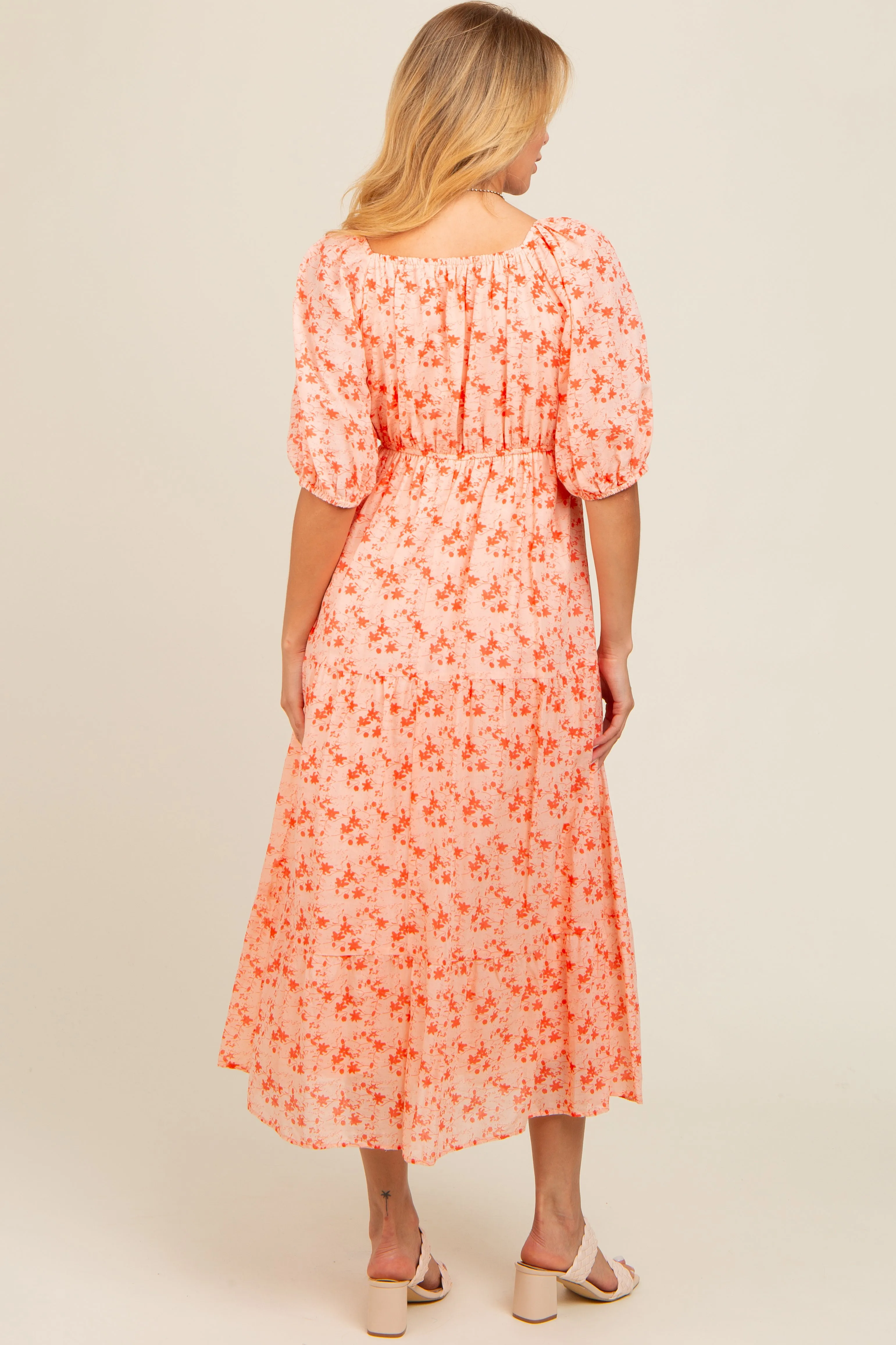 Red Floral V-Neck Tiered Midi Dress sold by Pinkblush product image thumbnail 4