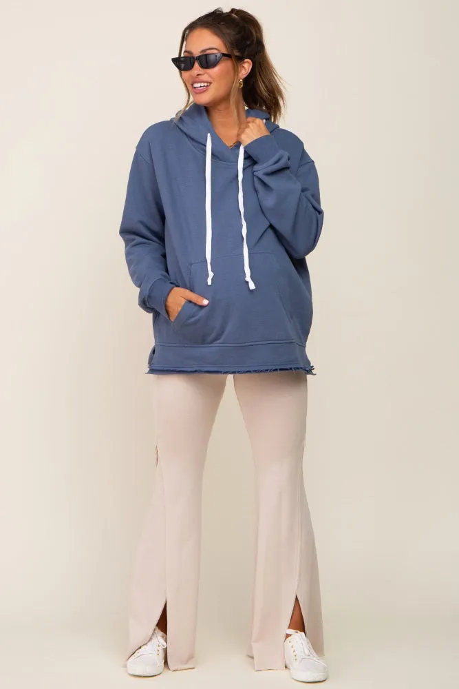 Blue Raw Edge Trim Maternity Drawstring Hoodie sold by Pinkblush product image thumbnail 5