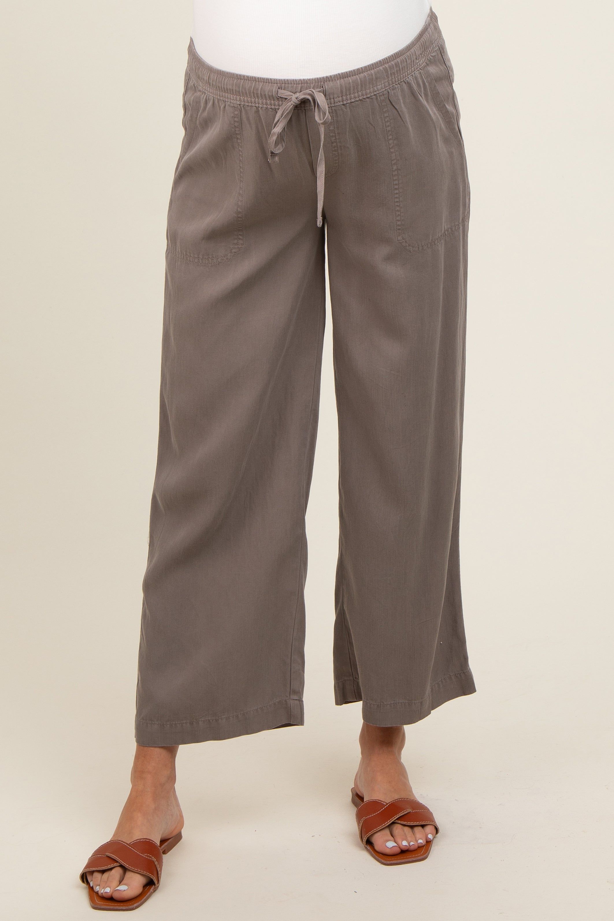 Taupe Front Tie Cropped Maternity Pants sold by Pinkblush product image thumbnail 3