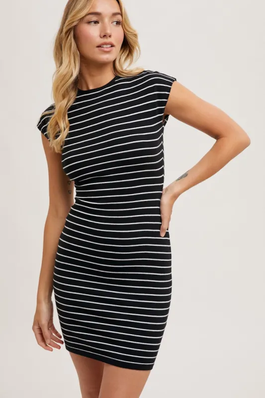 Black Striped Short Stretch Knit Dress sold by Pinkblush