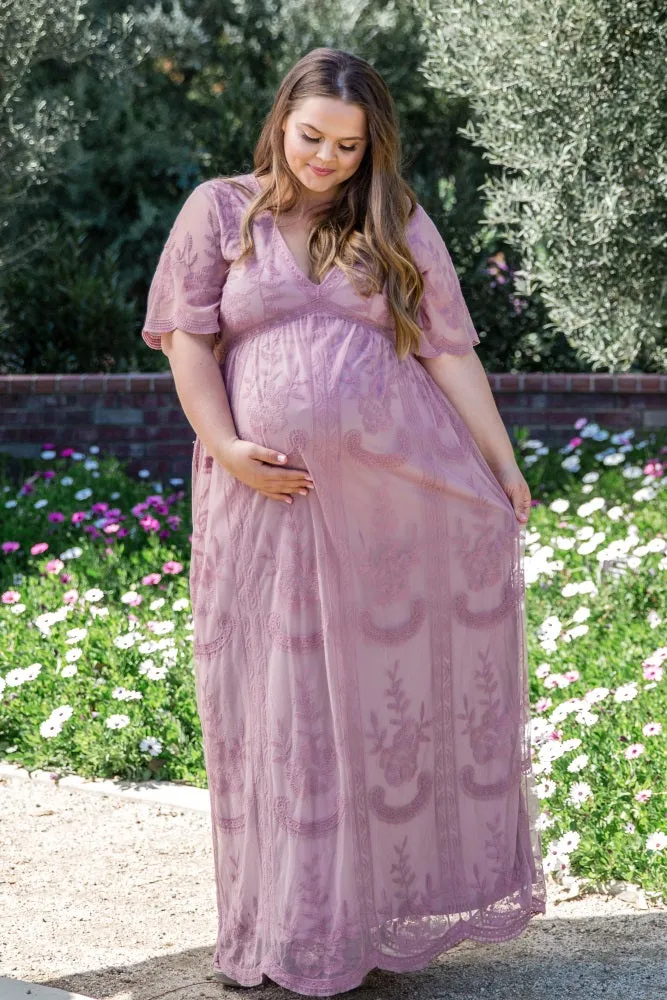 PinkBlush Mauve Lace Mesh Overlay Plus Maternity Maxi Dress sold by Pinkblush product image thumbnail 4