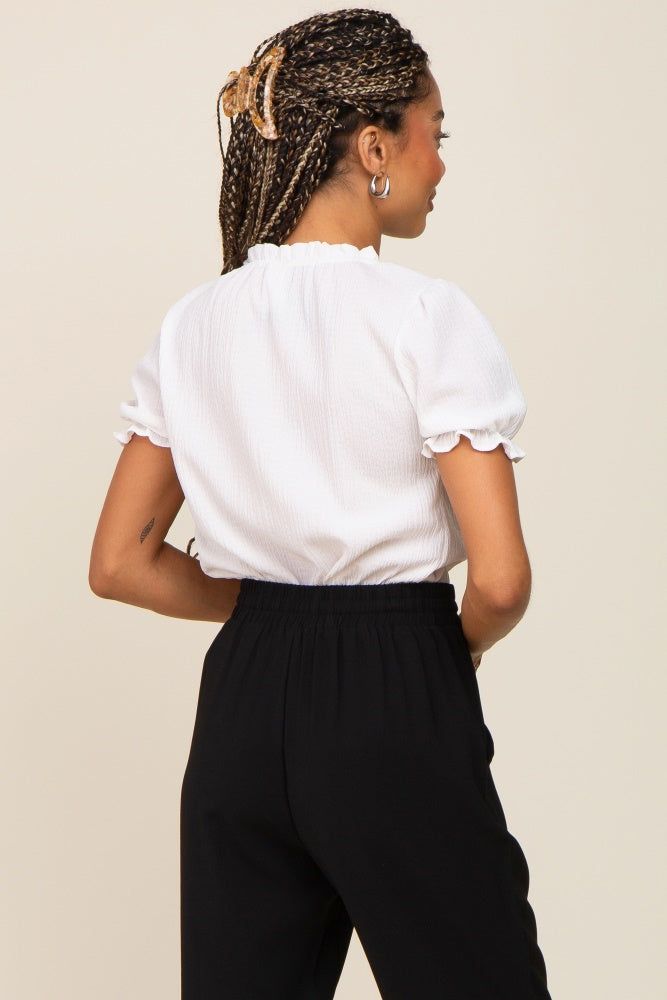 Ivory Ruffle Accent Tie Front Blouse sold by Pinkblush product image thumbnail 3