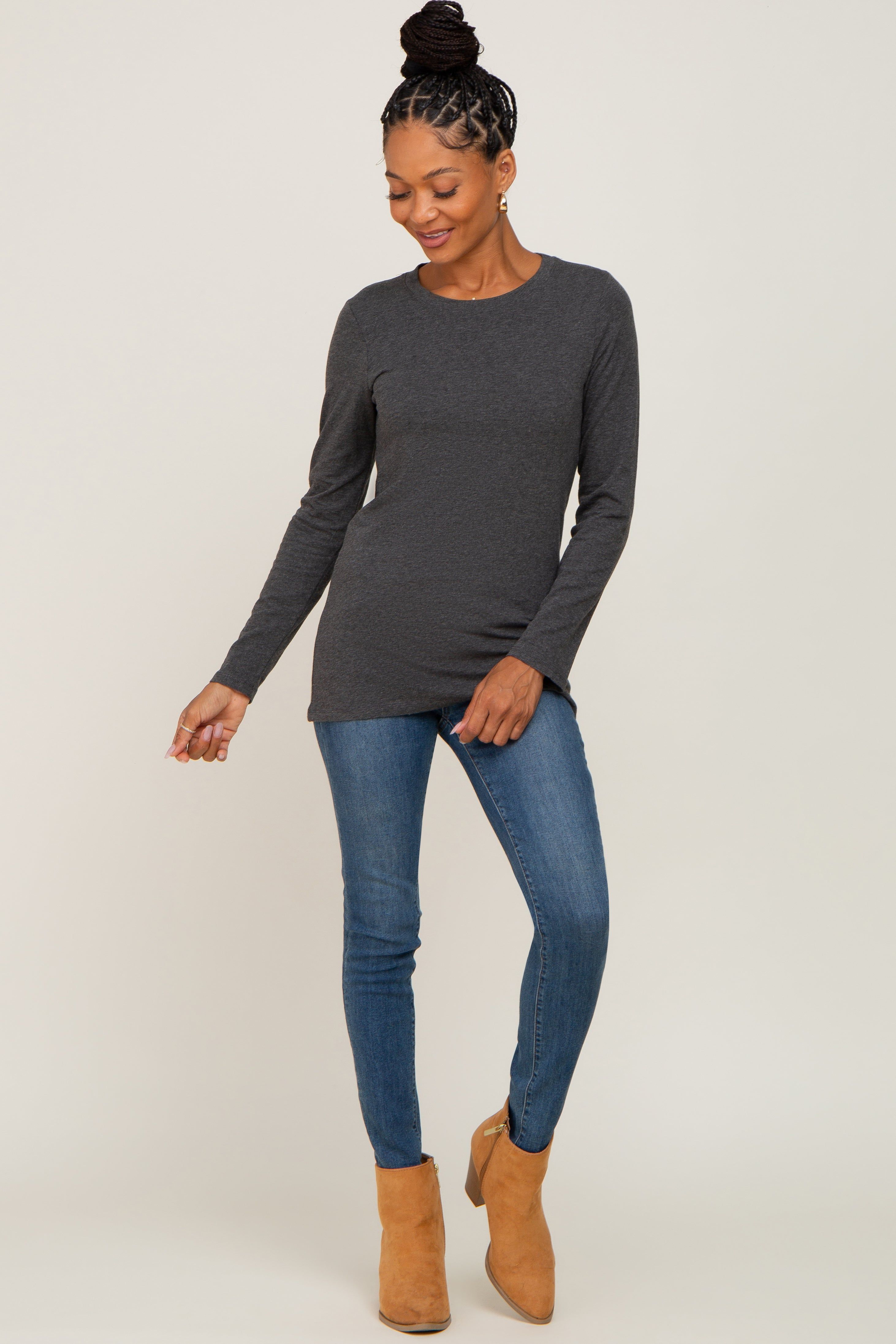 Charcoal Basic Long Sleeve Top sold by Pinkblush product image thumbnail 4