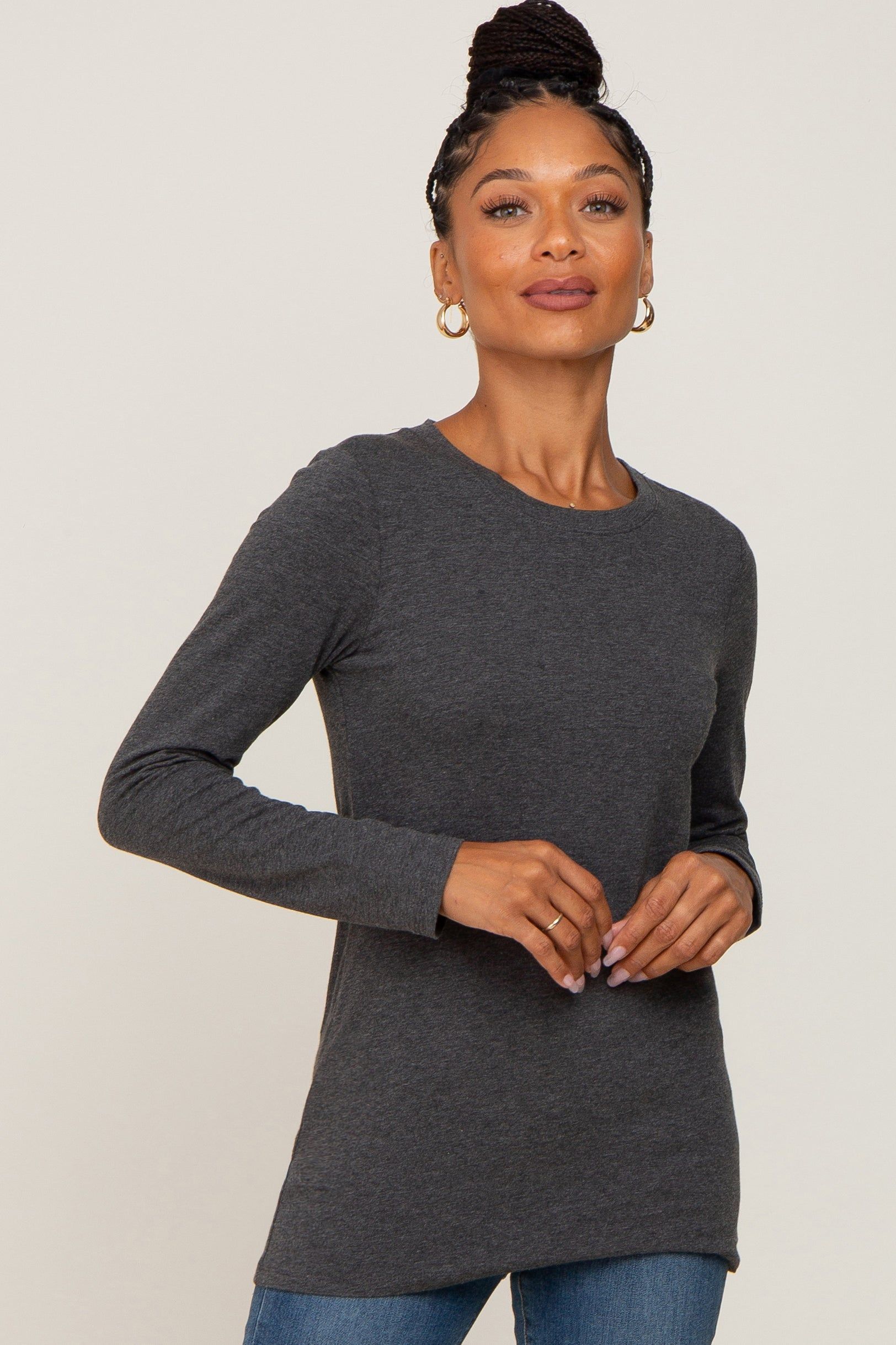 Charcoal Basic Long Sleeve Top sold by Pinkblush