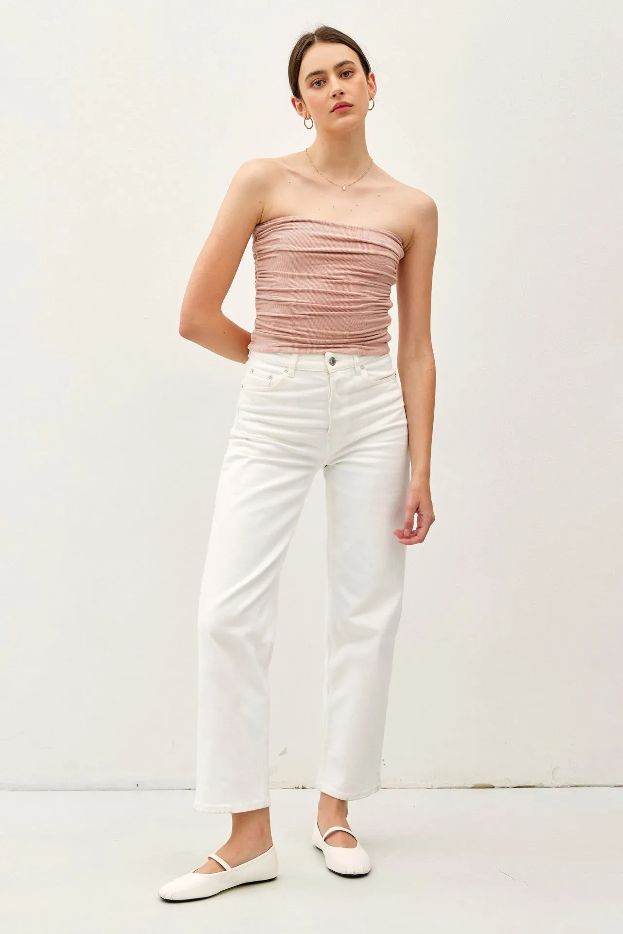 Dusty Rose Jersey Ruched Crop Tube Top sold by Pinkblush product image thumbnail 2