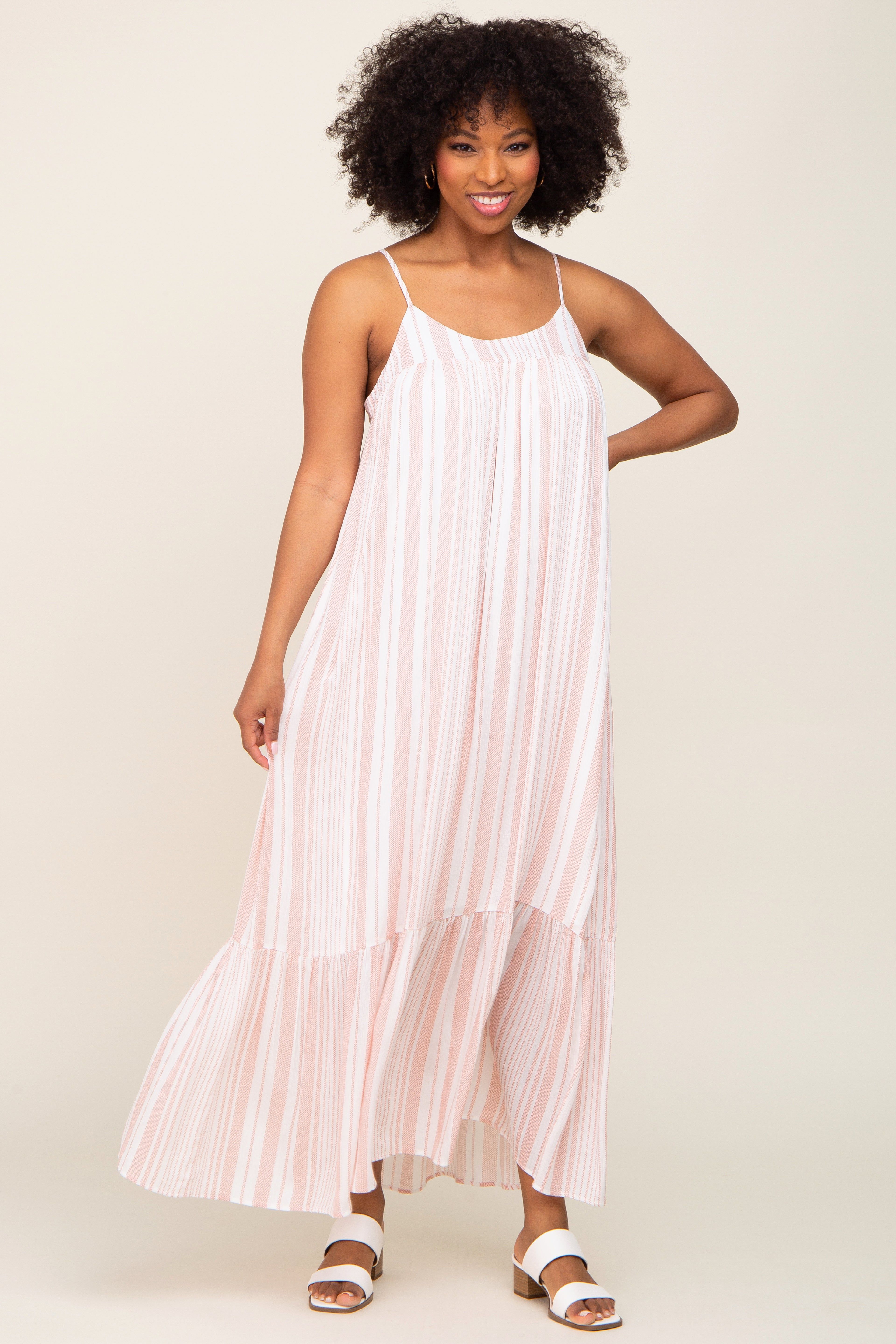 Coral Striped Sleeveless Maxi Dress sold by Pinkblush product image thumbnail 4