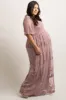 PinkBlush Mauve Lace Mesh Overlay Plus Maternity Maxi Dress sold by Pinkblush