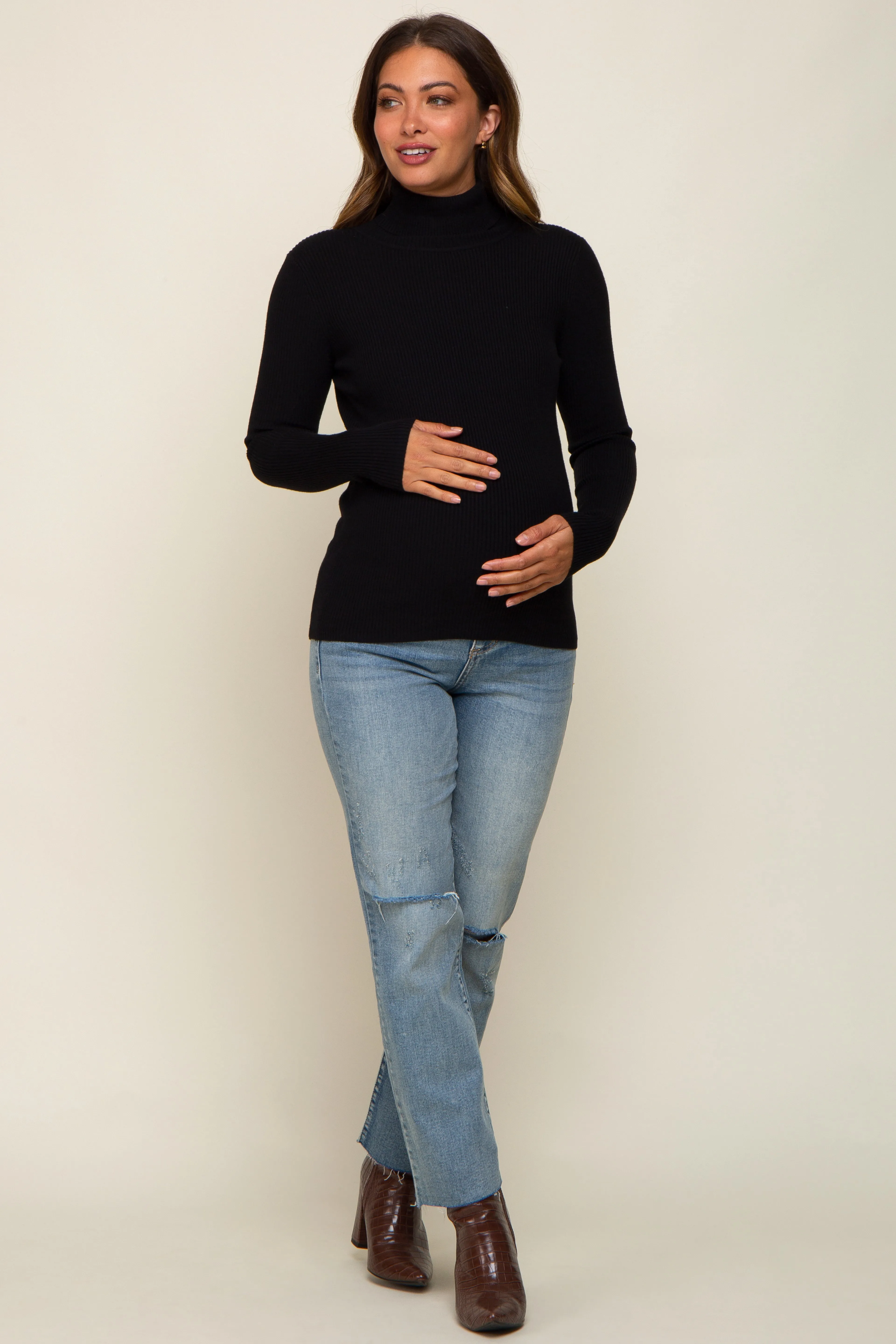 Black Ribbed Fitted Long Sleeve Maternity Top sold by Pinkblush product image thumbnail 4