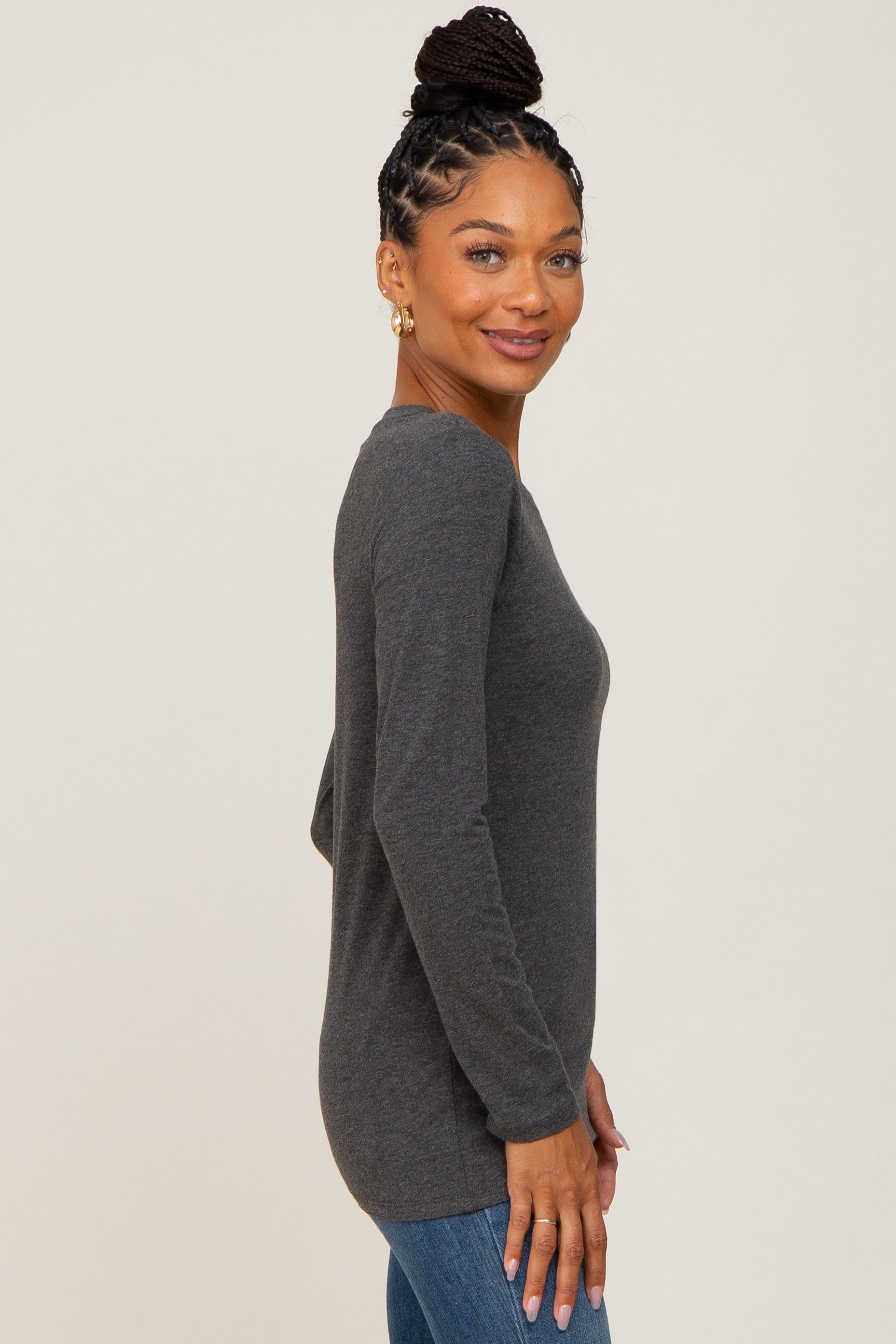 Charcoal Basic Long Sleeve Top sold by Pinkblush product image thumbnail 2