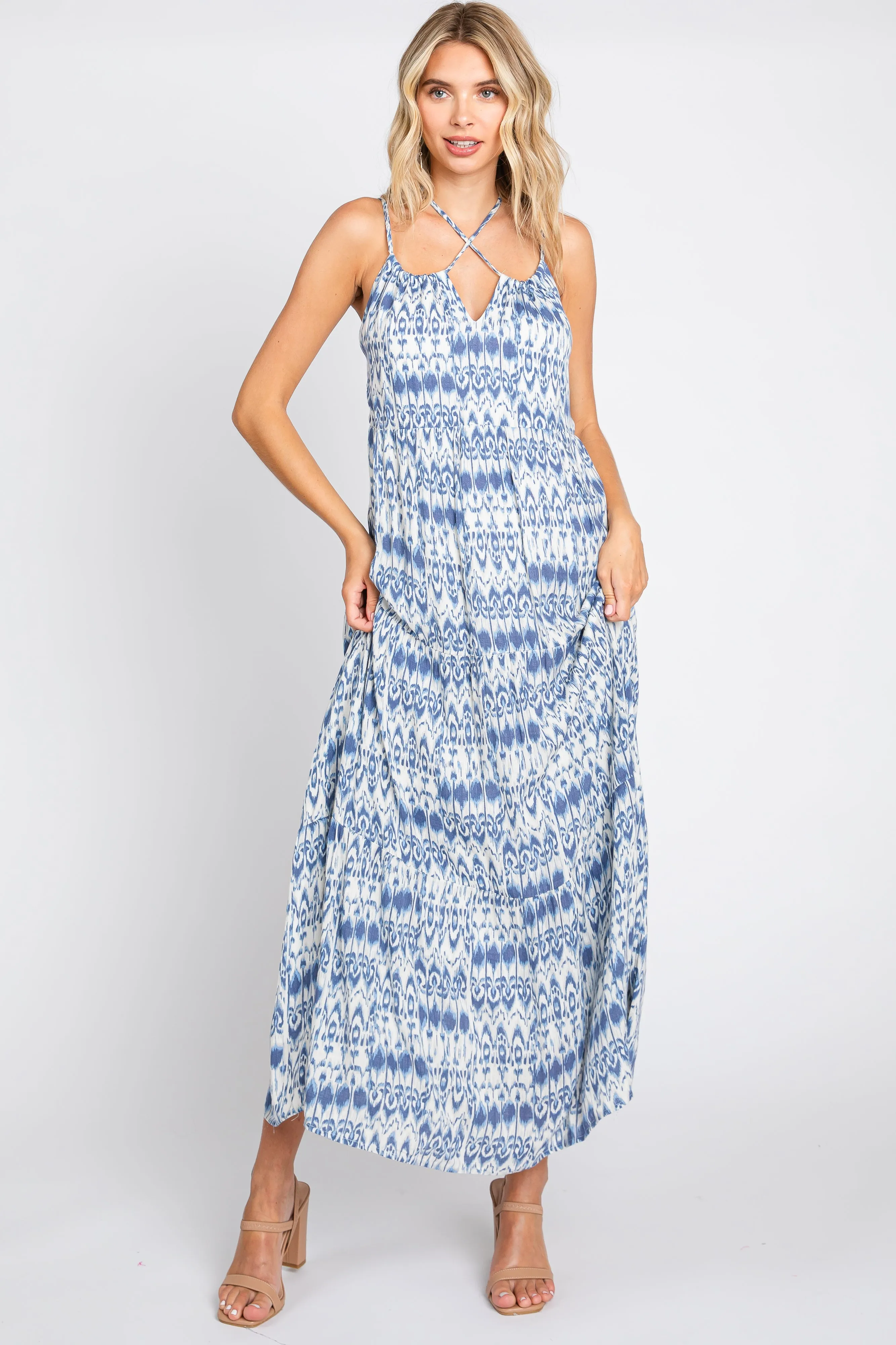 Blue Printed Tiered Maxi Dress sold by Pinkblush product image thumbnail 4