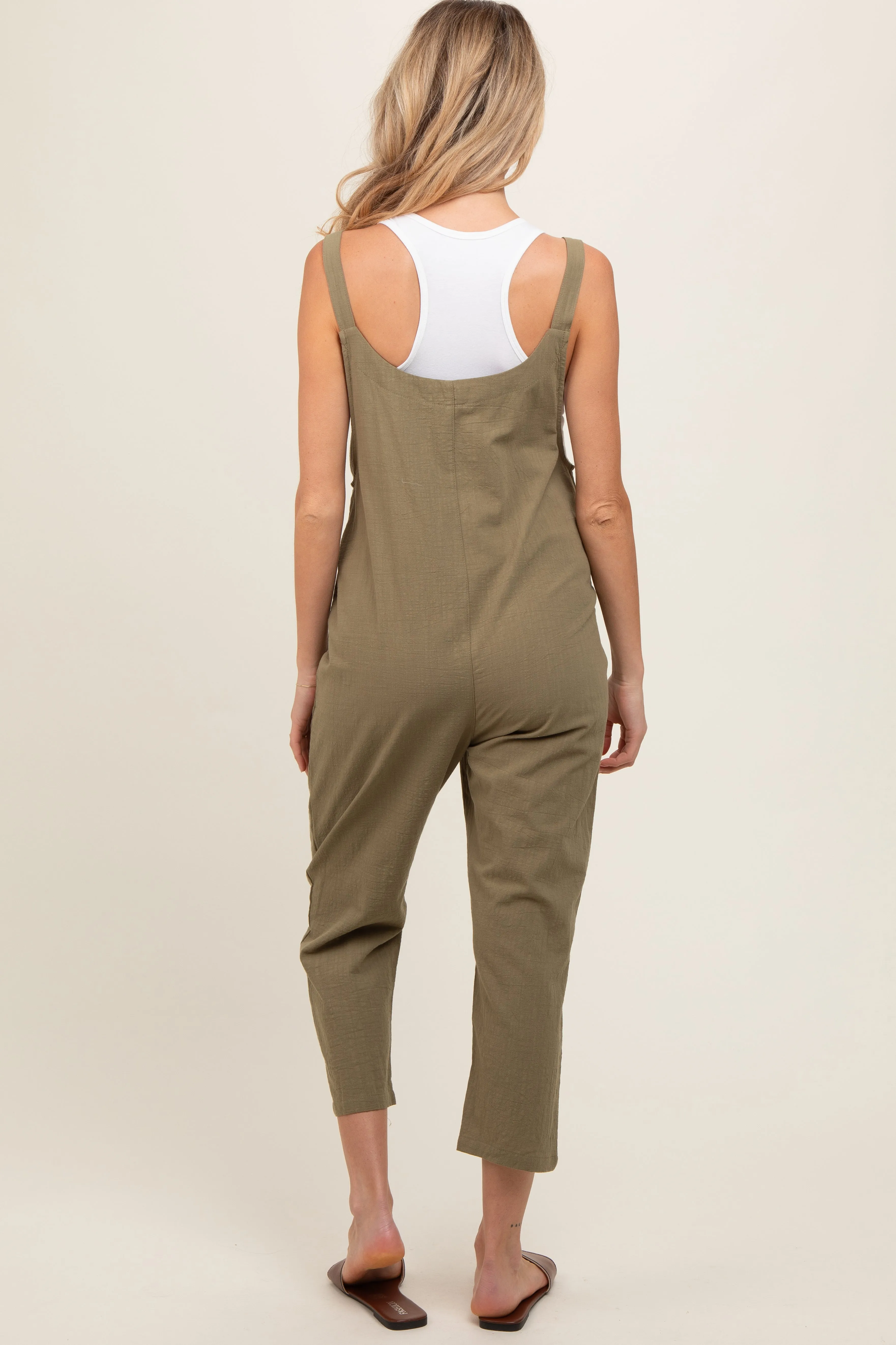 Olive Button Down Maternity Cropped Jumpsuit sold by Pinkblush product image thumbnail 4