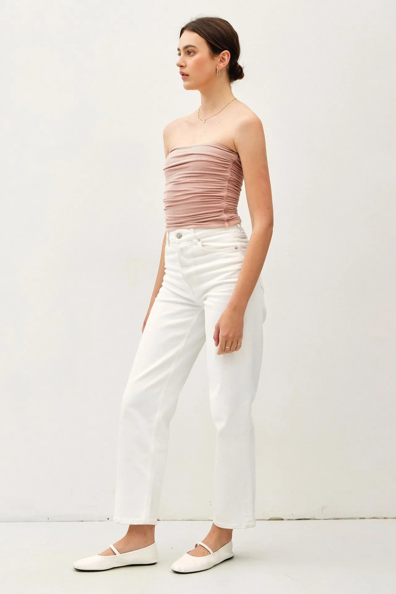Dusty Rose Jersey Ruched Crop Tube Top sold by Pinkblush product image thumbnail 3