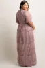 PinkBlush Mauve Lace Mesh Overlay Plus Maternity Maxi Dress sold by Pinkblush