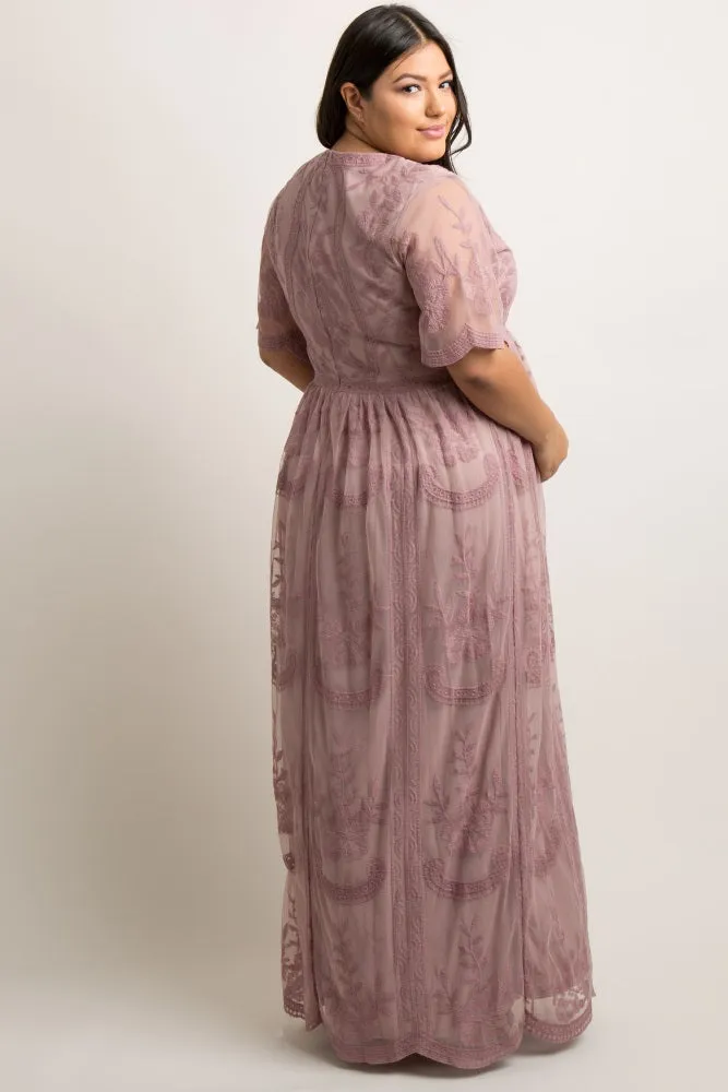 PinkBlush Mauve Lace Mesh Overlay Plus Maternity Maxi Dress sold by Pinkblush product image thumbnail 3