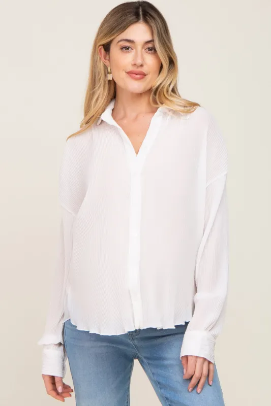 Ivory Plisse Maternity Chiffon Blouse sold by Pinkblush