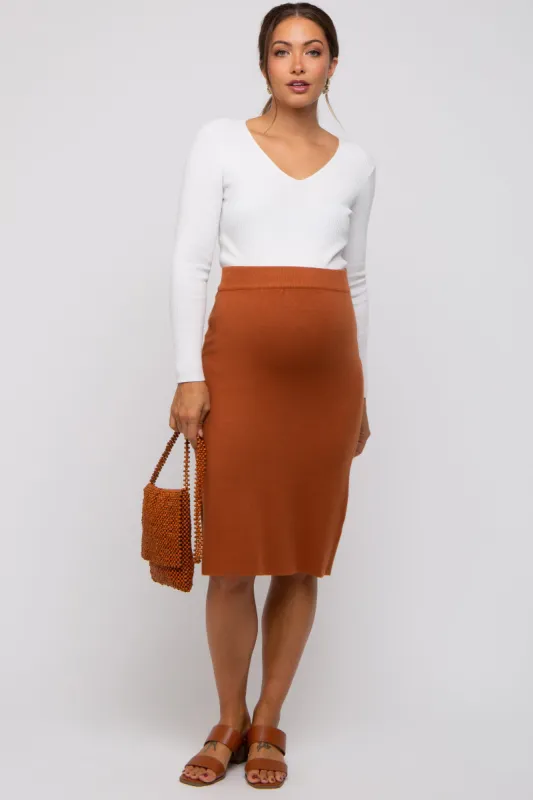 Brown Knit Fitted Maternity Skirt sold by Pinkblush
