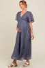 Blue V-Neck Flutter Sleeve Maternity Maxi Dress sold by Pinkblush