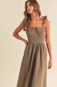 Olive Scallop Embroidery Detail Side Cutout Dress sold by Pinkblush