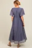 Blue V-Neck Flutter Sleeve Maternity Maxi Dress sold by Pinkblush