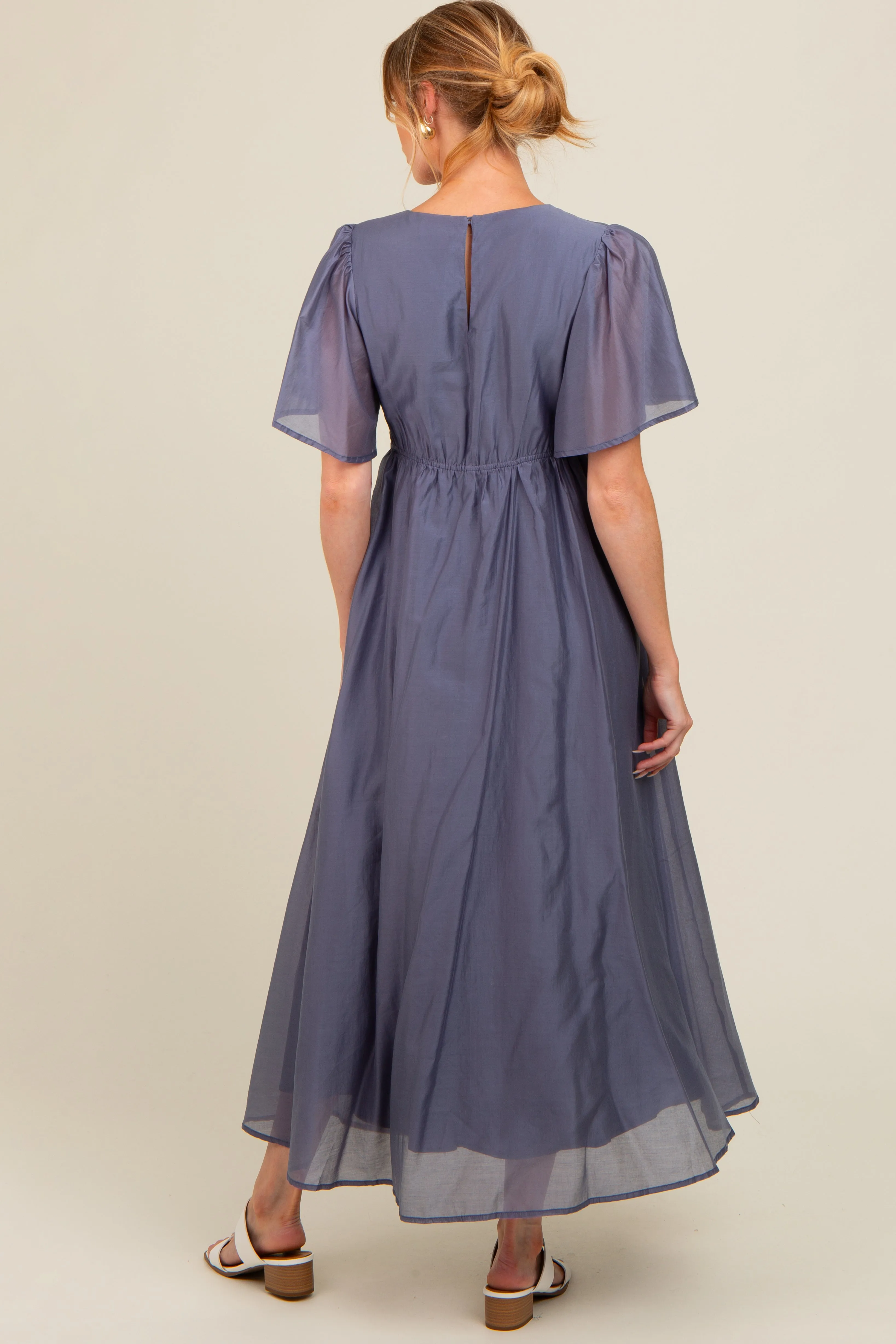 Blue V-Neck Flutter Sleeve Maternity Maxi Dress sold by Pinkblush product image thumbnail 3