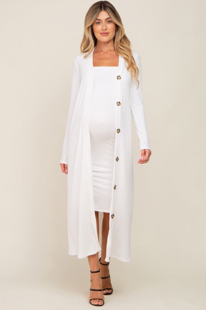 White Ribbed Maternity Dress Set sold by Pinkblush product image thumbnail 2
