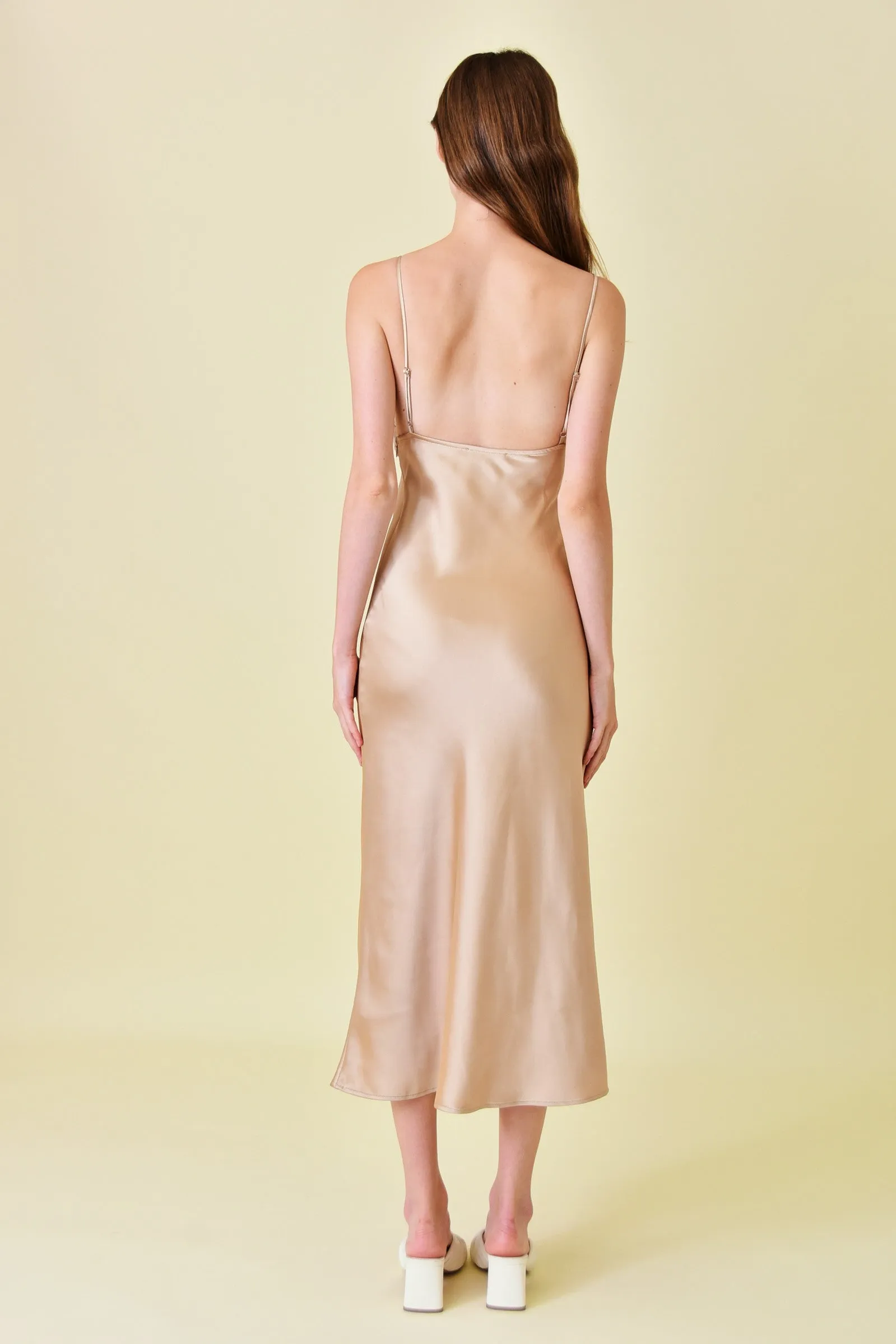 Champagne Bow Satin Slip Midi Party Dress sold by Pinkblush product image thumbnail 4