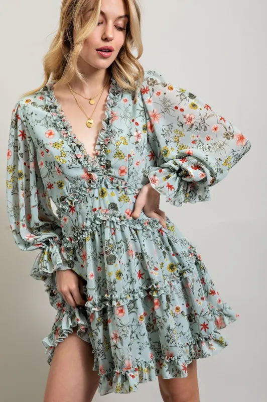 Mint Green Floral Cutout Back Chiffon Dress sold by Pinkblush