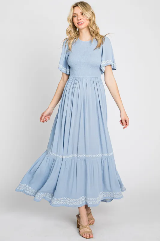 Light Blue Embroidered Accent Maxi Dress sold by Pinkblush