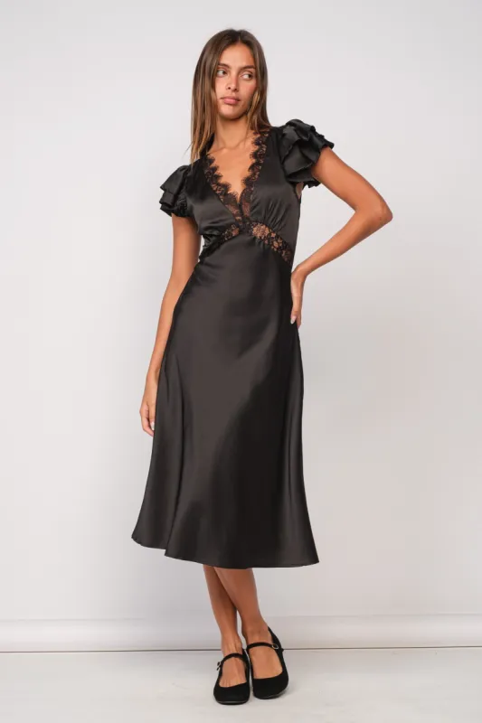 Black Silky Lace Midi Dress sold by Pinkblush