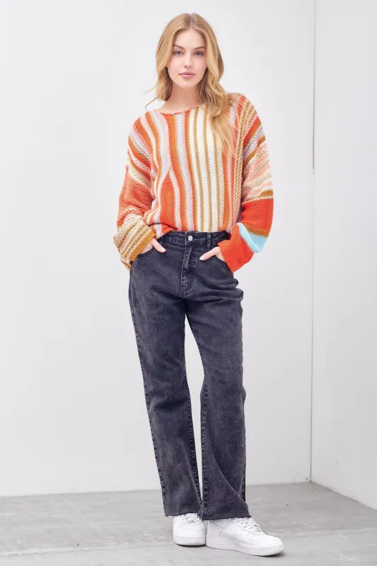 Orange Multi Knit Woven Sweater sold by Pinkblush