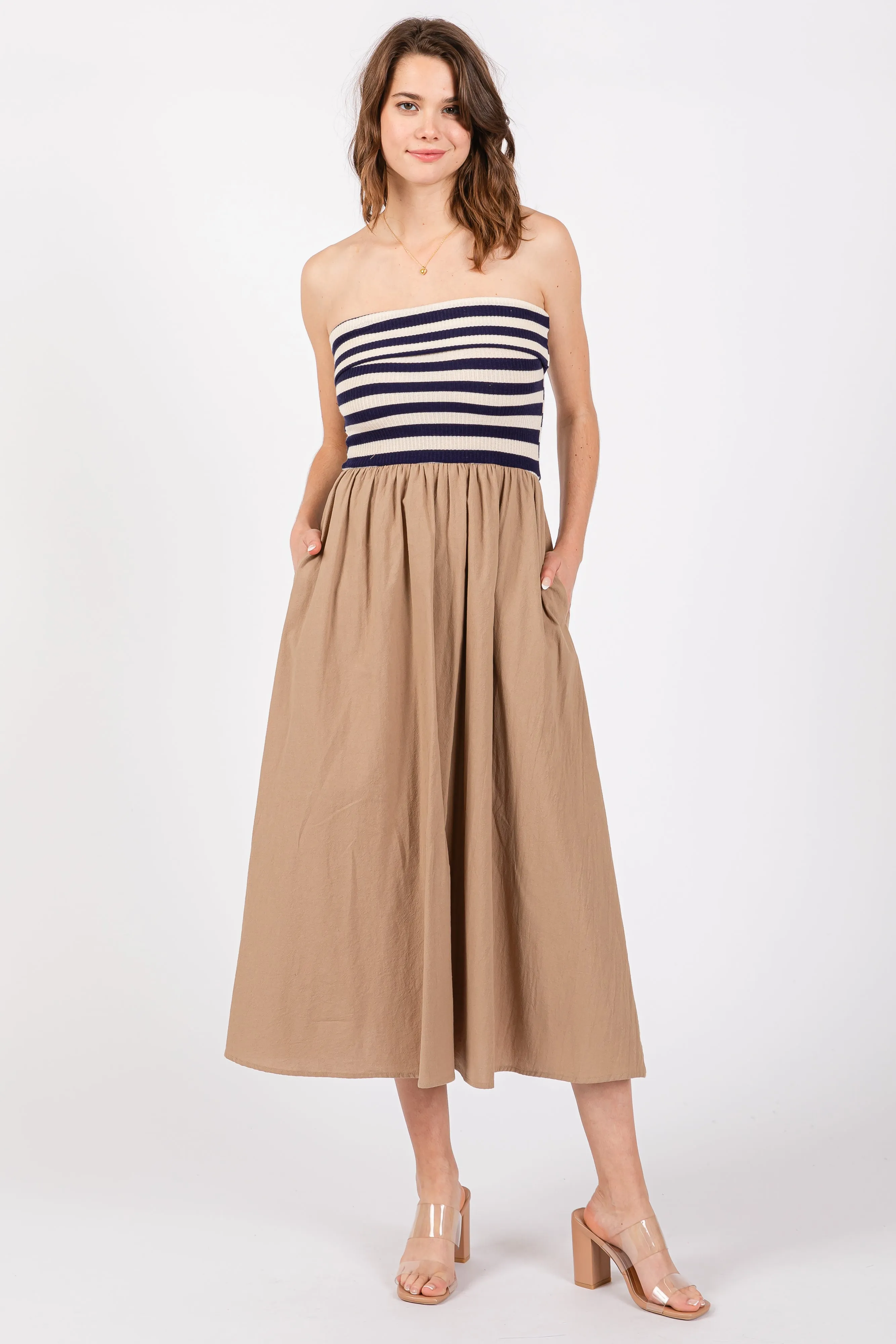 Navy Blue Strapless Dress sold by Pinkblush