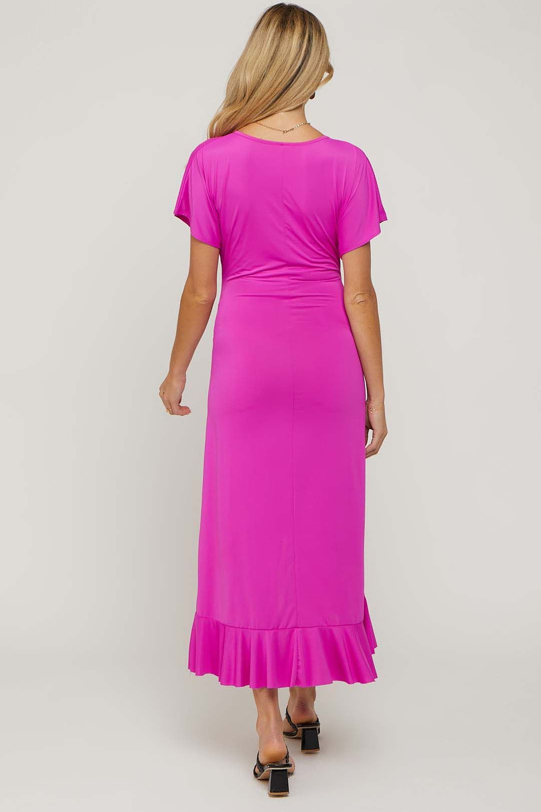 Fuchsia V-Neck Ruffle Hi-Low Maternity Midi Dress sold by Pinkblush product image thumbnail 3