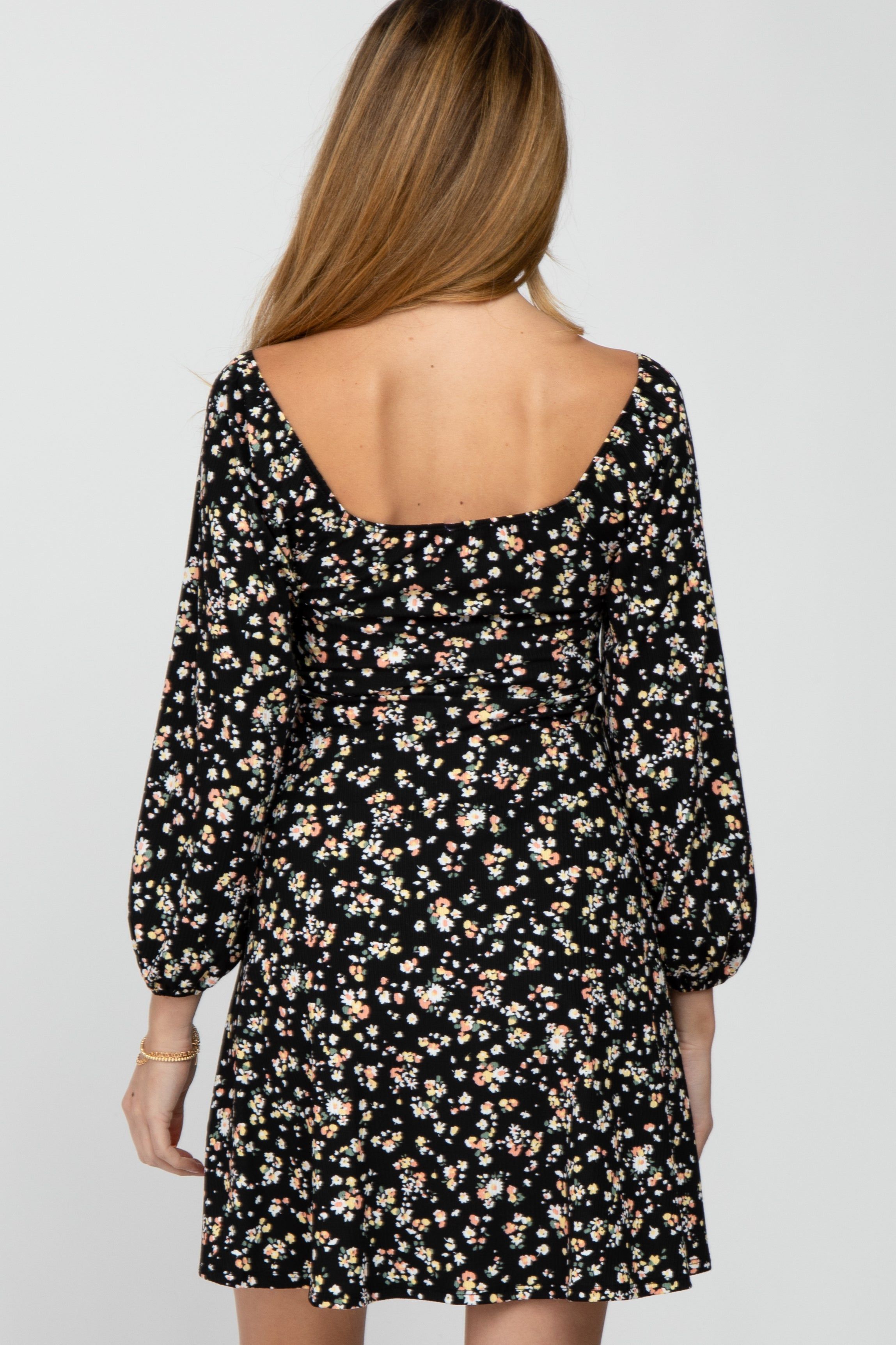 Black Floral Ribbed Ruched Bust Maternity Dress sold by Pinkblush product image thumbnail 4