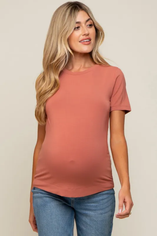 Rust Soft Knit Basic Maternity T-Shirt sold by Pinkblush