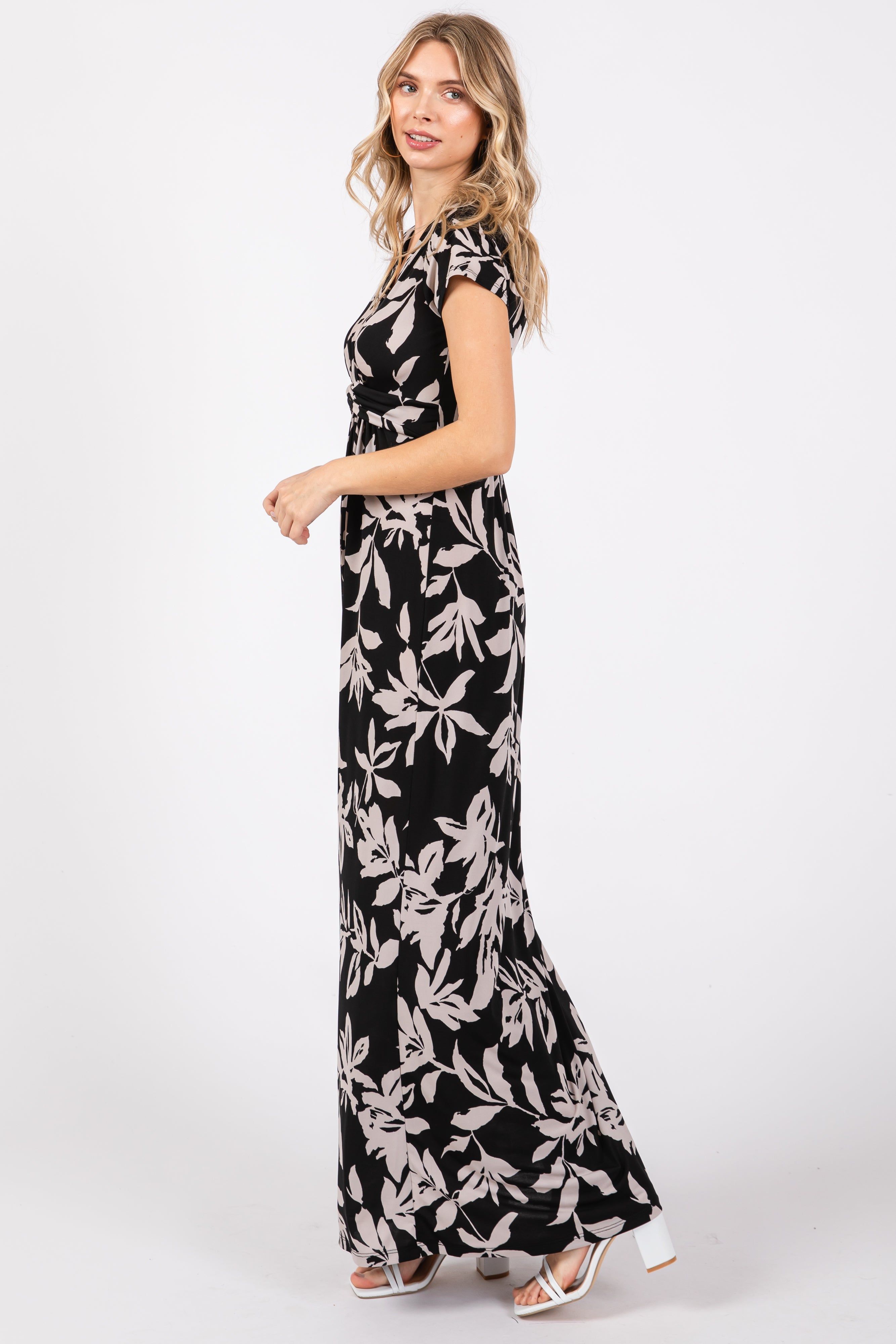 Black Floral V-Neck Maxi Dress sold by Pinkblush product image thumbnail 2