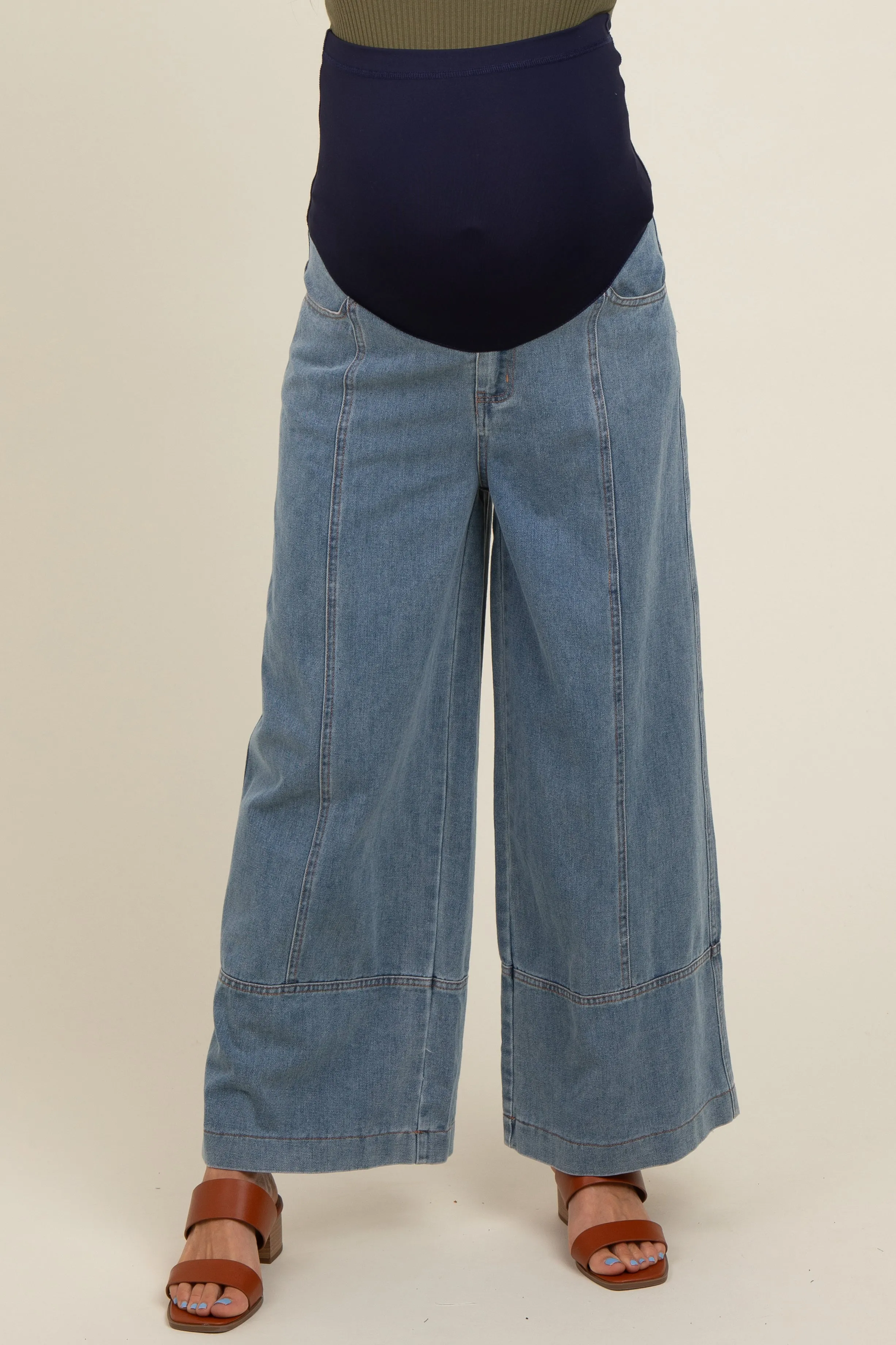 Light Blue Wide Leg Maternity Ankle Jeans sold by Pinkblush product image thumbnail 2
