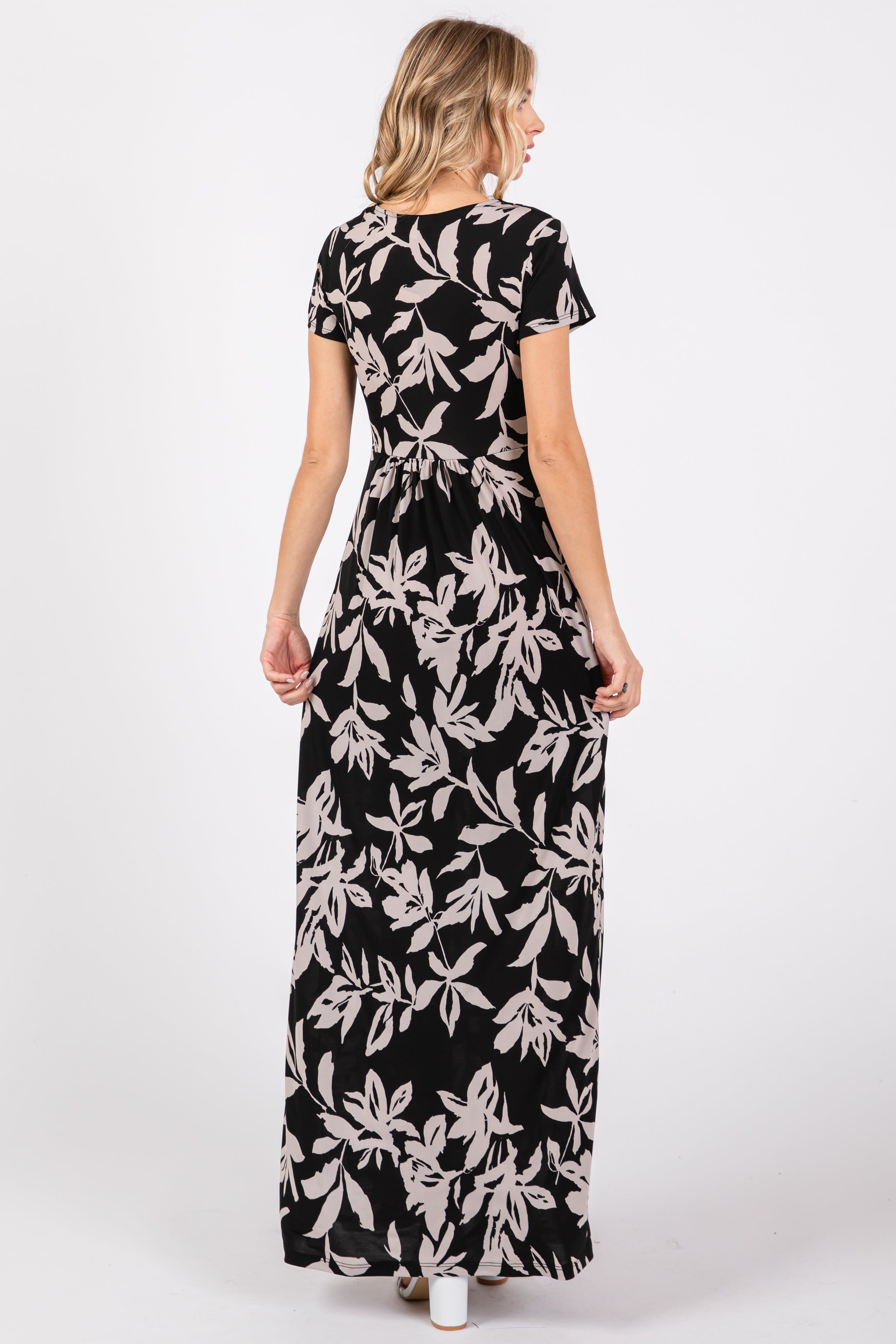 Black Floral V-Neck Maxi Dress sold by Pinkblush product image thumbnail 3