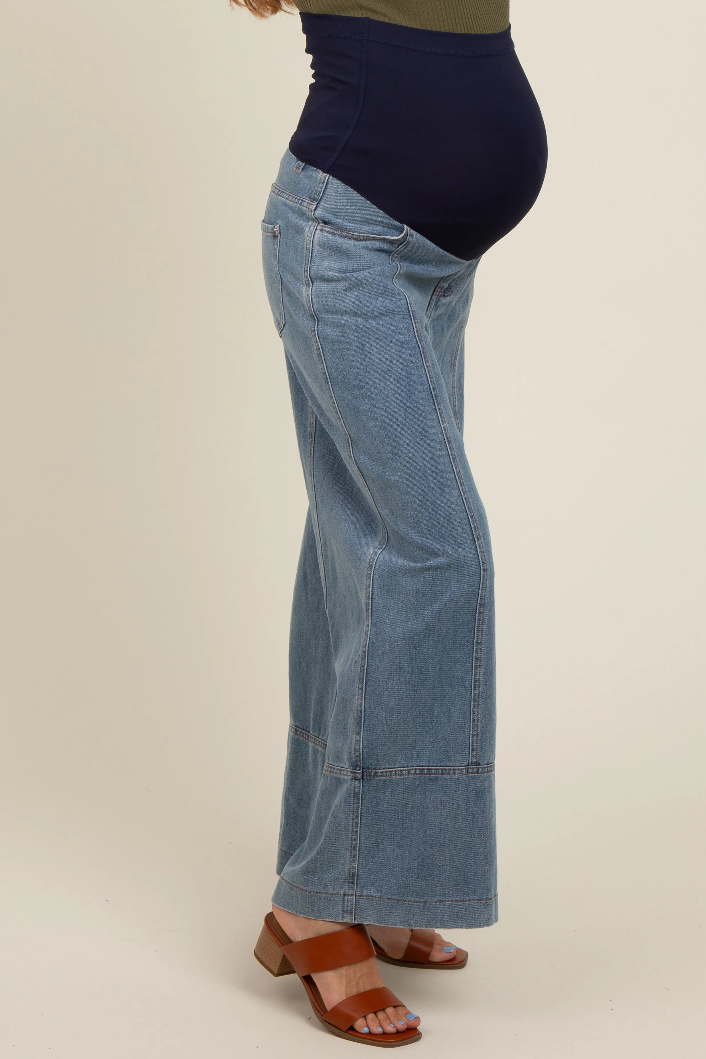 Light Blue Wide Leg Maternity Ankle Jeans sold by Pinkblush product image thumbnail 3