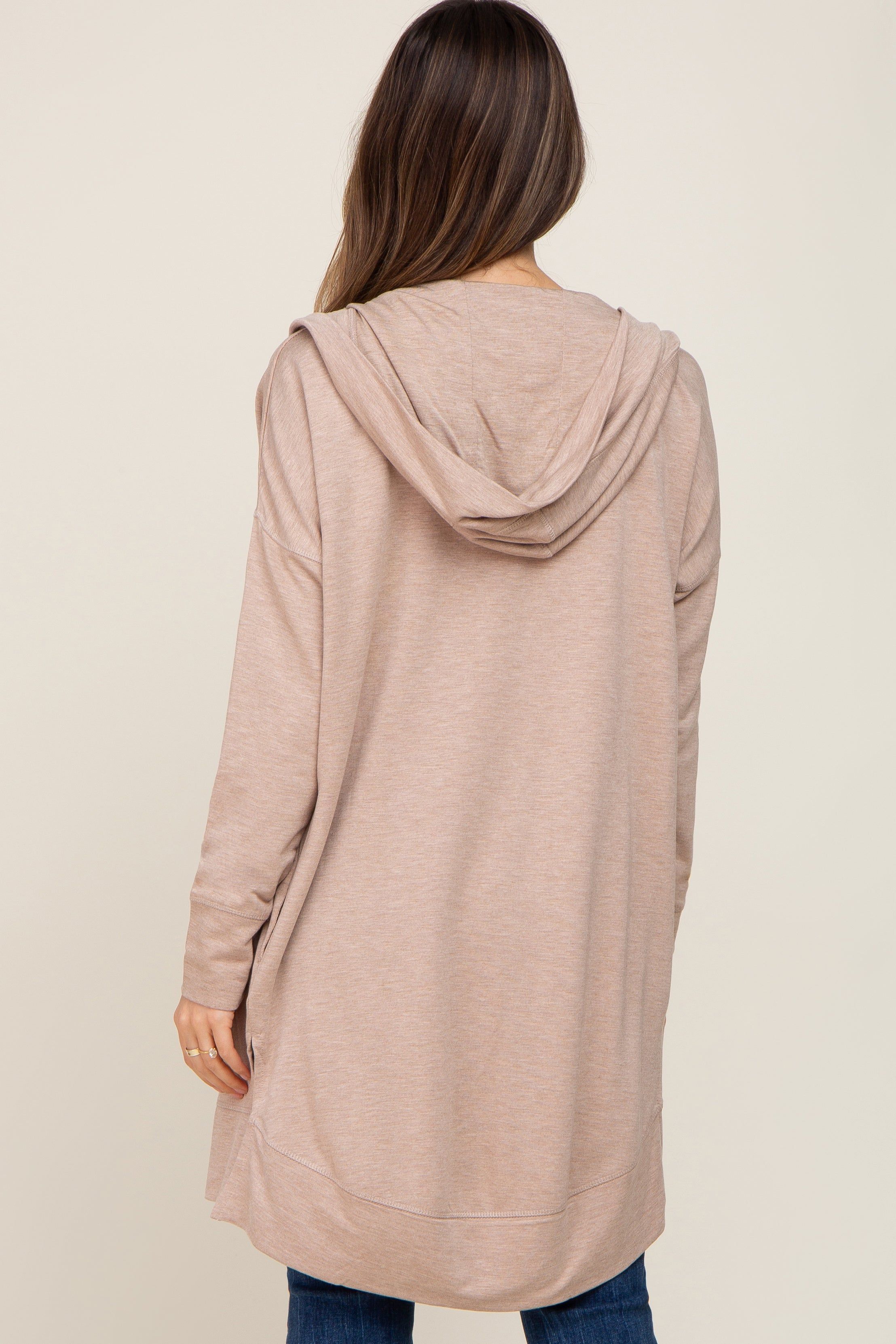 Beige Side Slit Hooded Maternity Cardigan sold by Pinkblush product image thumbnail 3