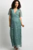 Sage Lace Mesh Overlay Maternity Maxi Dress sold by Pinkblush